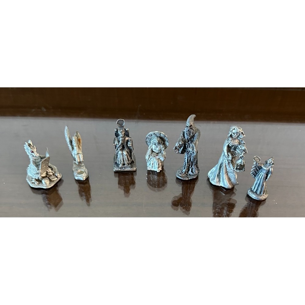 Vintage Pewter Medieval Fantasy Figurine Lot‎ Of 7 Dragons, Wizards, & Knights